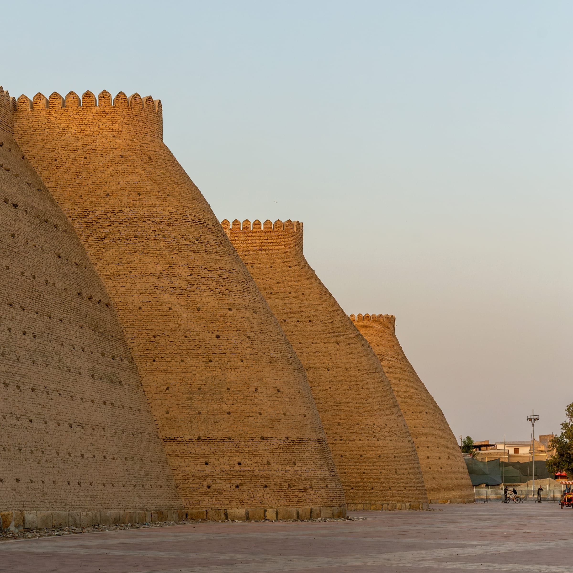 The sloping walls and entrance gate of the Ark fortress in Bukhara.